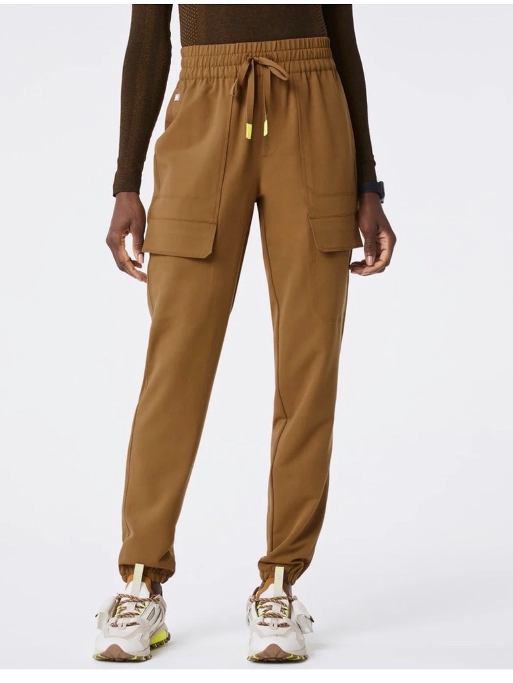 Figs Women's Cargo Joggers - Rare Style - Brown with Neon Yellow accent - 0065 - Picture 1 of 6